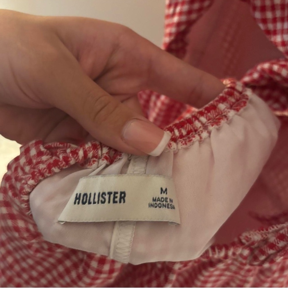 Red Hollister Gingham Ruffle-Sleeve Summer Dress - Picture 3 of 3